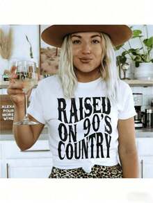 Raised On 90s Country Shirt, Vintage 90s Country Tee, Western TShirt, Country Music Lover Shirt, Country Concert Tee, Distressed,Summer Outfits Women,% Cotton Oversized Short Sleeve Classic Heavy Cotton Shirt Printed Graphic Tee Women's Casual Short-Sleeved TopSports Short Sleeves IWKI - 白色 - 查看 12