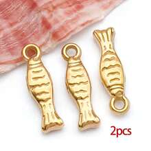 2件套不锈钢海洋动物吊坠，金色海洋鱼形吊坠，夏季海滩夏威夷风格，适用于DIY手链、项链、耳环等首饰制作 - 金色 - 查看 10