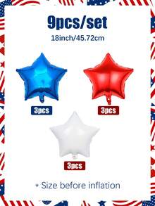 9个红白蓝星形铝箔气球套装，适用于7月4日独立日和爱国主题气球装饰、爱国派对、国庆节、生日派对、棒球主题派对、航海主题派对等。 - 彩色 - 查看 3