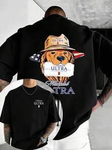 Funny Beer T-Shirts For Men, Golden Retriever T-Shirt With Beer In Mouth, 100% High Quality Cotton, Short Sleeve, Loose Fit, Y2K Urban Style, Independence Day Party T-Shirt For Men - Black - View 1
