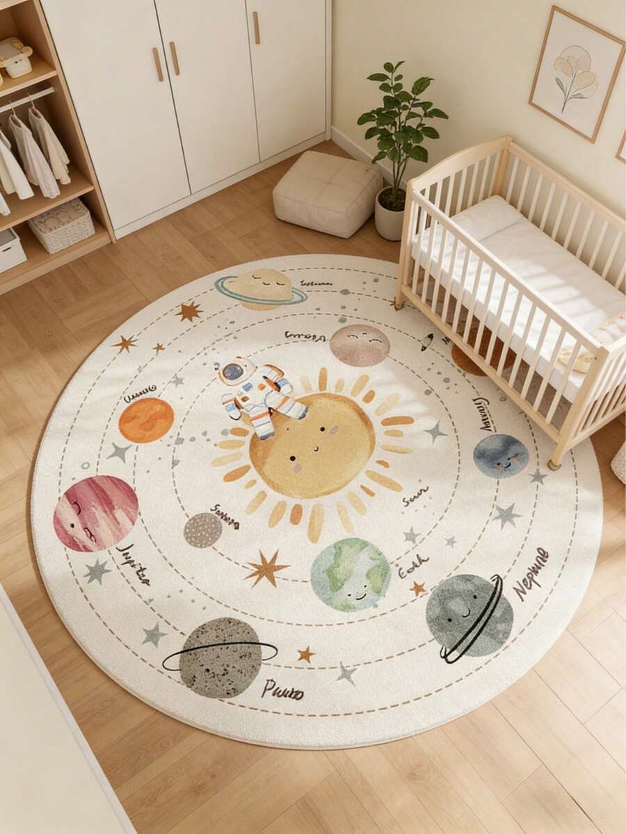 1pc Astronaut Solar System Round Floor Mat, Cute Decorative Rug ...