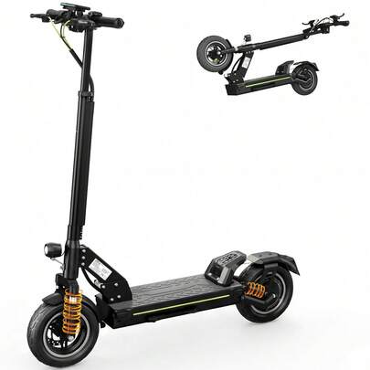 Il monopattino elettrico Seemar D5 per adulti è dotato di un motore brushless DC da 500 W, un'autonomia di 35-40 chilometri, una batteria da 48 V/10,4 Ah, pneumatici fuoristrada da 10 pollici, un telaio in lega di alluminio, sospensioni anteriori e posteriori e indicatori di direzione.
