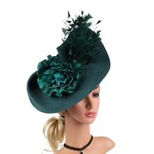 2025 Elegant Tea Fascinator Kentucky Hat Women's Fascinator Derby Straw Pillbox Hat For Cocktail Wedding - 綠色 - 查看 10