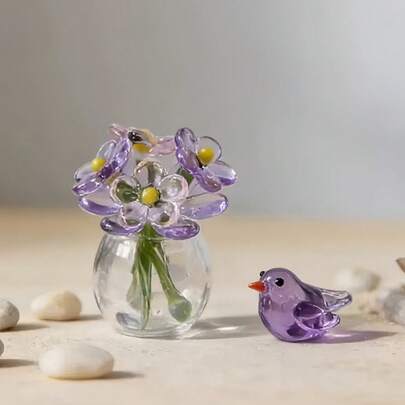 1件/4件/5件迷你玻璃花束花盆装饰，仿真睡莲小花瓶，郁金香植物，手工玻璃花束礼品（颜色/尺寸略有不同），永生花桌面摆件，可爱仿真玻璃花装饰，手工吹制玻璃花，花束小花瓶。适用于情人节、父亲节、母亲节、教师节、复活节、儿童节、妇女节、家居装饰、教室装饰、学习用品。
