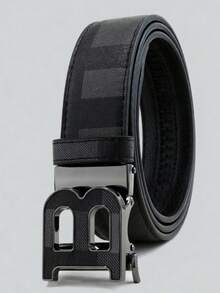 1件装春夏新款男士腰带，B字母自动扣腰带，经典百搭男士腰带，适合青年和中年人士，个性化服装配饰腰带，日常穿着牛仔裤腰带 - 彩色 - 查看 4