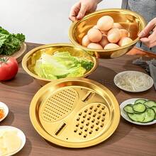 Juego de Cocina 3 en 1 de Acero Inoxidable, Equipado con Molinillo Incorporado, Filtro Multifuncional yón para Mezclar - Dorado - Ver 6