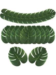 50pcs Large Artificial Palm Leaves, Green Palm Leaf Party Decorations, Tropical Theme Tabletop Decor, Hawaiian Style Leaf Decor, Safari Style Leaf Decor - Green - View 1