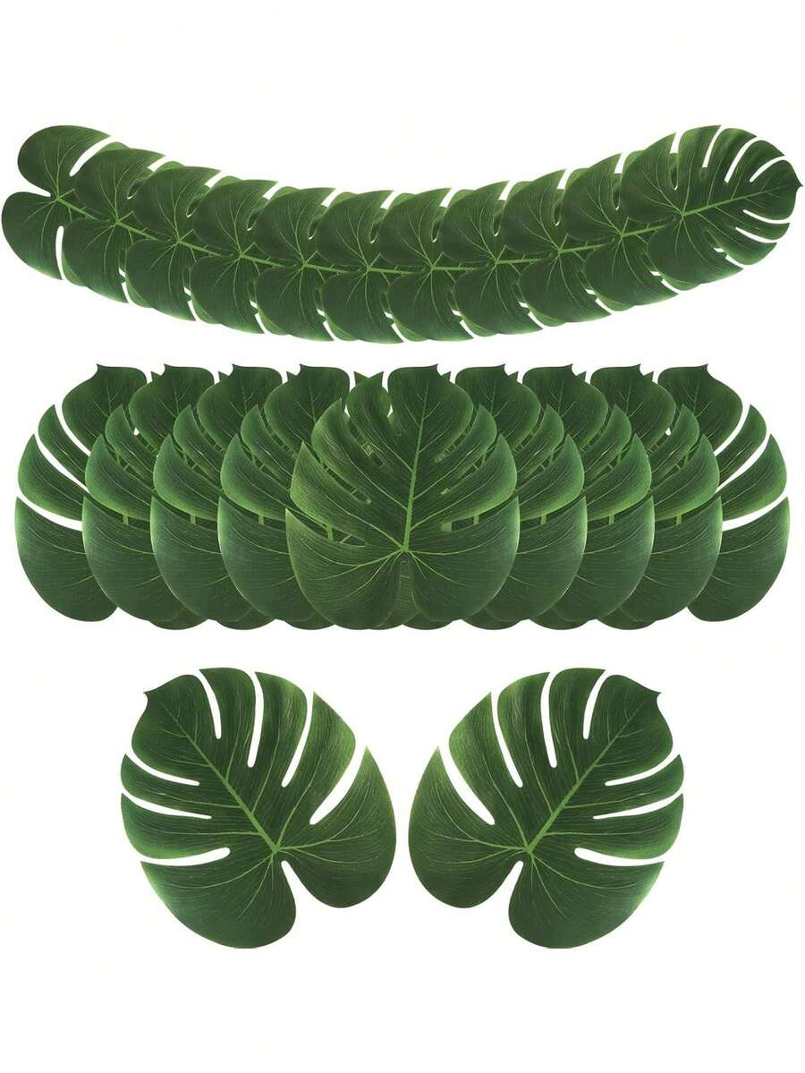 50pcs Large Artificial Palm Leaves, Green Palm Leaf Party Decorations, Tropical Theme Tabletop Decor, Hawaiian Style Leaf Decor, Safari Style Leaf Decor - Green - View 1