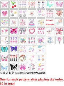Set de 50 tatuajes temporales con diseño de fuegos artificiales de dibujos animados, resistentes al agua, duran de 1 a 5 días, aptos para dedos, manos, brazos, cosplay, unisex - Multicolor - Ver 4