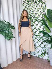 Women's Long Wrap Skirt In Viscose Linen With Tie Detail – Style And Comfort – One Size - 米色 - 查看 5