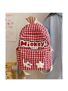 SANRIO 1个Hello Kitty格子可爱背包，卡哇伊刺绣字母书包，带星星吊坠，休闲日常通勤背包 - 送给女孩的完美情人节返校礼物 - 彩色 - 查看 7