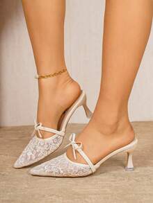 planare Giày sandal cao gót mũi nhọn màu be thời trang mùa hè dành cho nữ, thanh lịch, thoáng khí, chất liệu lưới, thêu họa tiết, thích hợp cho đi làm hàng ngày, hẹn hò, đám cưới. - Màu be - Xem 8