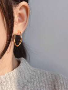 1对时尚不对称几何金属圈形耳环，光滑铜质夹式耳环，可调节螺旋耳夹，适合女性日常佩戴和节日礼物 - 耳夾 - 查看 9