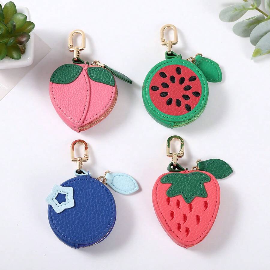 新款创意包包挂件水果系列零钱包皮革钥匙扣耳机包小巧可爱零钱包 - 彩色 - 查看 1