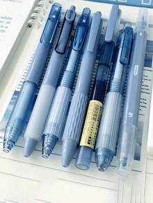 Bộ 7 bút bi bấm rút, đa chức năng, mực khô nhanh, phù hợp cho học sinh và luyện tập, mực đen, thích hợp cho mùa tựu trường. - màu xanh da trời - Xem 2