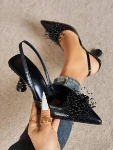 Women's Classic High Heel Shoes, Pointed Toe, Slingback, Low Vamp, Backless, Spring/Autumn Wear, Party/Banquet, Casual Versatile, Comfortable, Black High Heel Pumps - Black - View 1