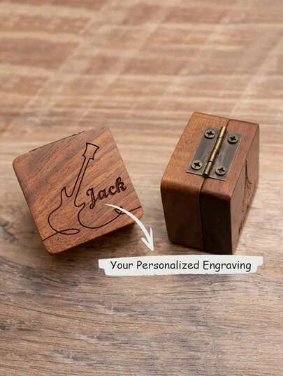 Personalized Wooden Guitar Pick Case, Customized Guitar Pick Storage Box, Pick Case, Guitar Player Gift, Father's Day Gift, Christmas Gift (Picks Not Included), Multi-Functional, Exquisitely Carved, Fashionable, Retro, Minimalist Unique, Customized Art Craft Set, Collectible, Winter Fashion, Christmas Gift, Ideal Gift For Men/Women/Friends