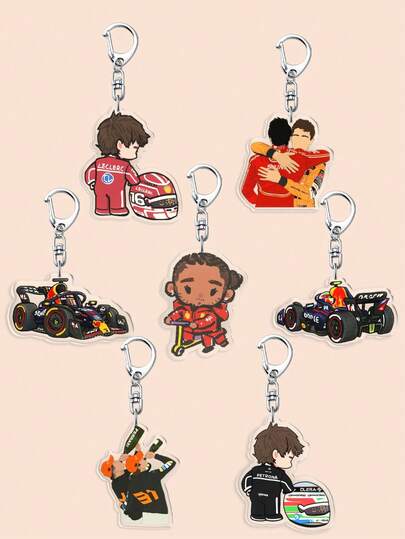 1/7 Pcs Acrylic F1 Racing Keychains,F1 Motorsport Key Ring, Keychain Accessories, Bag Charms, Cartoon Character Pendant.Cute Shark, Helmet Dog Backpack Keychain .Suitable For Fans, Birthday Gift, Christmas Gift Car Keychain
