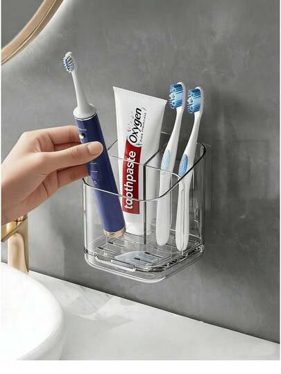 1 Giá đỡ bàn chải đánh răng điện 3 ngăn có thể tháo rời, gắn tường, có vách ngăn, giá đựng bàn chải và kem đánh răng có thể tháo rời, thích hợp cho phòng tắm/nhà bếp/văn phòng