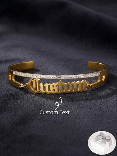 Vòng tay khắc tên đính kim cương, Vòng tay bản rộng khắc tên, Vòng tay đính pha lê lấp lánh khắc tên, Vòng tay cá nhân hóa khắc tên, Quà tặng vòng tay cho nữ, Quà Giáng sinh cho nữ, Quà tặng trang sức cho nữ, Trang sức khắc tên đôi theo yêu cầu cho các cặp đôi và các bà mẹ