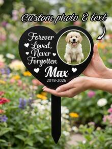 1pc Custom Photo Heart Pet Memorial Acrylic Stake Sign – Personalized Dog/Cat Grave Marker With Custom Pet Photo, Name & Dates | Sympathy Gift For Grieving Pet Owners | Pet Lover Gift - Multicolor - View 2