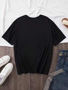 Kaw Is Law 1 Pcs Women's Plus Size 220g T-Shirt Funny Oversized Graphic Short Sleeve Tee Novelty Shirt 100% Polyester Casual Crew Neck Top - 黑色 - 查看 2