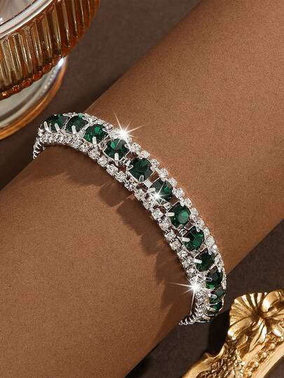 1件奢华罗马水晶手链，简约全钻爪链，适合女士日常佩戴