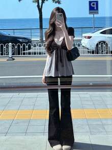 Bộ đồ nữ thanh lịch mới về: áo khoác cardigan ngắn tay ôm dáng, kiểu dáng thanh lịch, gồm 2 món, thích hợp cho mùa xuân/hè. - Rỉ Nâu - Xem 3
