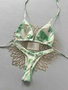 Bộ bikini nữ mùa hè in họa tiết toàn thân, kiểu buộc dây cổ và quần tam giác. - Nhiều màu - Xem 3