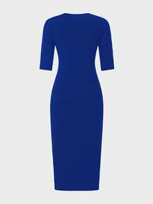 Elegant And Minimalist, This Cardigan Dress Features A Slim Fit, Zipper Design, Boat Neckline, And Midi Length, Making It An Ideal Choice For Fashionable Women In Spring, Summer, And Autumn. - Blue - View 2