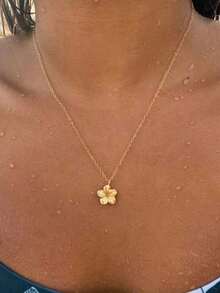 1pc Plumeria Necklace, Bohemian Style Necklace, Floral Pendant, Hawaiian Floral Necklace, Plumeria Pendant, Summer Jewelry Gift - 金色 - 查看 6