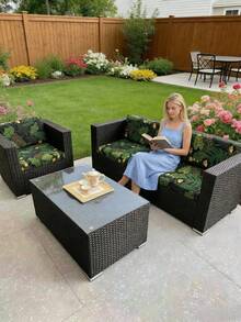 户外花园露台沙发垫套，四季通用弹性沙发垫套，防水耐磨露台家具罩，印花户外沙发垫套，别墅花园印花沙发垫套，耐用易清洁户外座椅垫套，藤编沙发露台花园家具保护套 - 彩色 - 查看 2