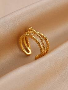 1 Set Luxury Retro 18K Gold Plated Zirconia Multi-Style Stackable Rings, Suitable For Daily Wear, Commute, And Dates - Yellow Gold - View 4
