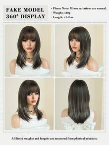 7JHH WIGS 摩卡棕色分层假发，女士款，18英寸优雅齐肩直发，带刘海，混合米色发丝，自然柔软，耐热蓬松，无胶合成纤维假发，适合日常佩戴，新手假发配件，母亲节礼物 - 挑染米色 - 查看 7