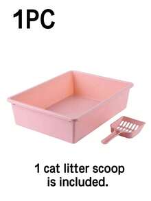 Rectangular Semi-Enclosed Splash-Proof Cat Litter Box With Scoop, Suitable For Cats And Kittens. Self-Cleaning Plastic Cat Litter Box, Compact Litter Box Fits Small Corners. Easy To Clean, Portable, Reusable. Ideal For Everyday Indoor Use. - One Open-top Square Litter Box (with Litter Scoop) - View 13