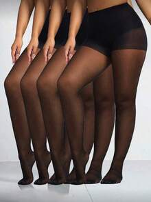 4双装女士性感透明黑色连裤袜，时尚简约，舒适透气 - 黑色 - 查看 6