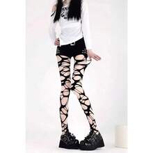 A Pair Of Homemade Gothic Punk Style Stockings Hot Girl Subculture Y2K Black Hole Stockings Bottoming Pantyhose - 均碼 - 查看 1
