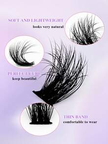 64片CC 100D 睫毛簇，轻盈蓬松，防水自然，适合DIY嫁接，带柔软睫毛带 - 黑色 - 查看 3