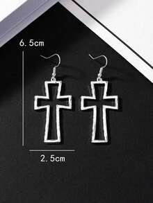 1 par de pendientes de cruz minimalistas y de moda - Plateado - Ver 5