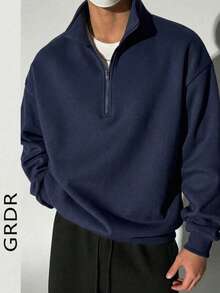 GRDR 男士拉链套头卫衣，秋冬款 - 藏蓝色 - 查看 2