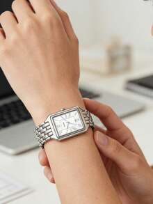 Đồng hồ nữ Fossil Raquel Quartz, mặt số vuông, vỏ thép không gỉ, mặt kính pha lê, đường kính vỏ 26mm, quà tặng cho nữ ES5221 - Trắng + Bạc - Xem 4