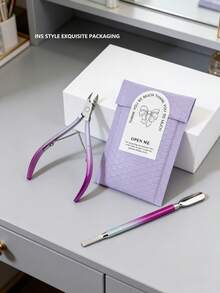 2pcs Integrated Manicure Tool Set, Includes Nail Clipper, Cuticle Nipper, And Cuticle Pusher. Stainless Steel Construction, Short Sharp Blades (Curved Design) For Precise Trimming Of Cuticles And Hangnails, Softening And Pushing Back Cuticles - Multicolor - View 9