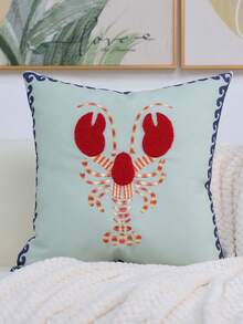 1件海洋风刺绣龙虾抱枕套，龙虾刺绣靠垫套，帆布材质，刺绣工艺，枕套，靠垫套，17.7*17.7英寸（45*45厘米）/11.81*19.68英寸（30*50厘米），不含枕芯，适用于客厅沙发、卧室床头板装饰 - 彩色 - 查看 8
