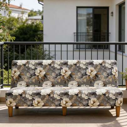 1件印花无扶手折叠沙发床罩，花卉图案，现代防尘，弹性面料，四季通用，可拆卸可水洗，适用于客厅、餐厅、卧室