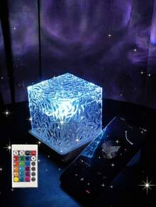 1pc 16-Color Water Wave Projection Night Light, Glowing Cube Crystal Lamp With Touch/Remote Control, Suitable For Home, Office, Bar, Underwater Night Scene Decor, Atmosphere Lighting - Multicolor - View 2