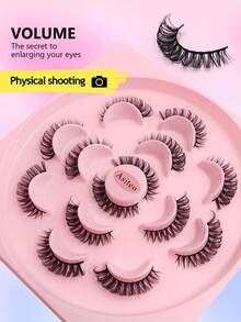 Asiteo 7对D卷度全覆盖假睫毛，仿貂毛睫毛，自然蓬松美睫，适用于化妆 - 交叉款 - 查看 2