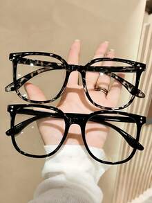2 Pairs Unisex Retro Square Plastic Frame Bohemian Style Fashion Transparent Glasses Set Accessories - Black Leopard Print - 2 Pairs - View 2