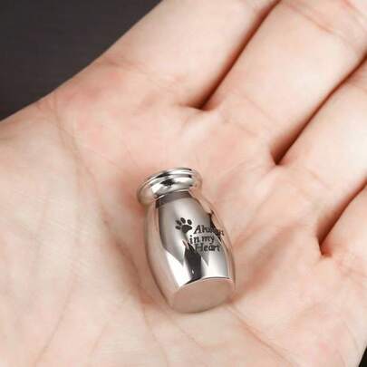 Silver Metal Dog Paw Print Urn Canister, Memorial Pet Cremation Urn, Remembrance Home Decor, Travel Companion