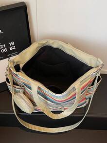 Nueva bolsa de lona casual y de moda con patrón de estrella yúltiples bolsillos, incluida una monedero - Multicolor - Ver 10