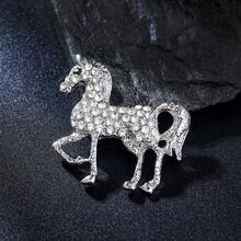 1pc Vintage Gold-Plated 3D Horse Brooch, Luxury Fully Studded Transparent Crystal Stallion Lapel Pin With Black Diamond Horse Eye, Symbolizing Good Fortune And Success, Suitable For Suit Jackets, Equestrian Enthusiasts, Father's Day Gift - Horse - View 2